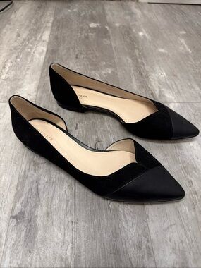 Cole Haan Black Pointed-Toe D'Orsay Flats with Suede Upper